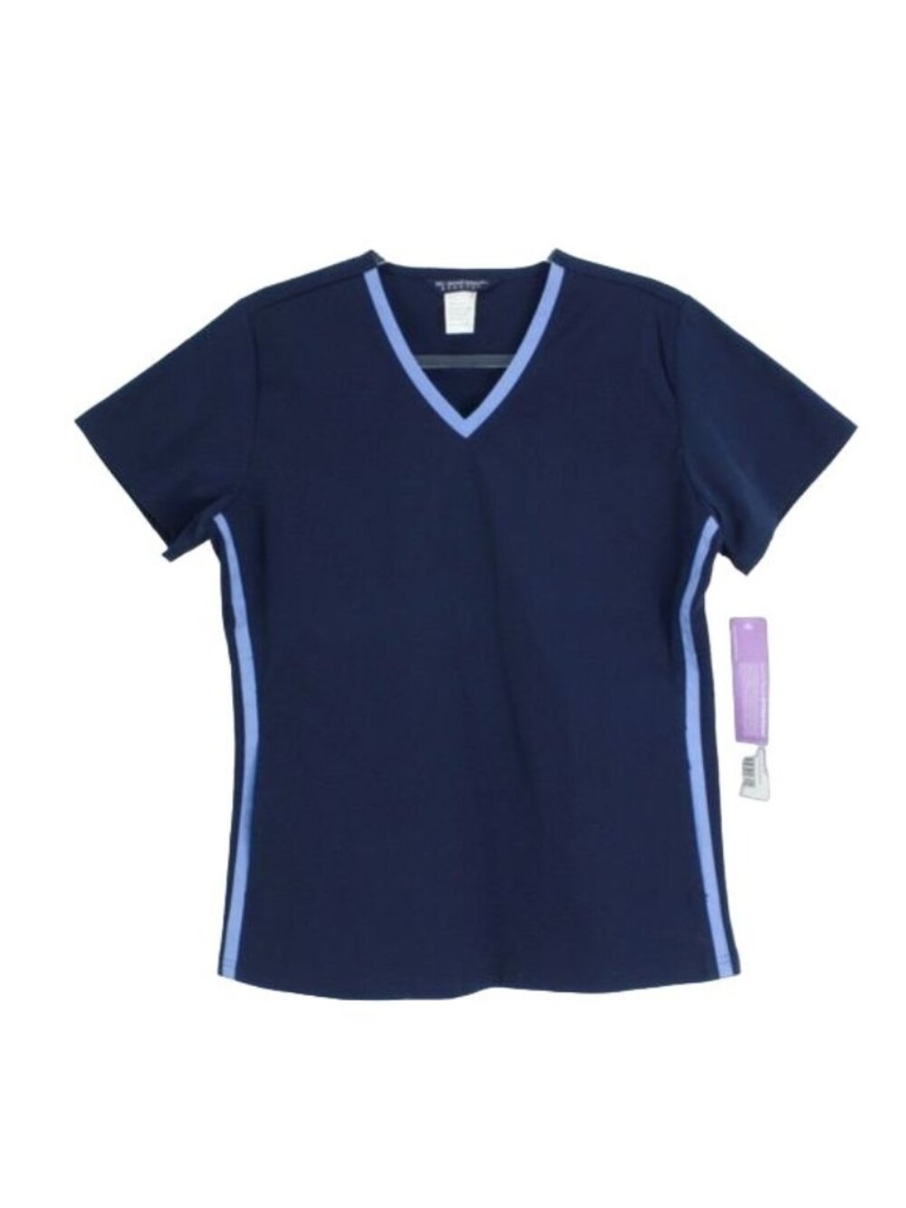 NU Dimension Navy Blue V-Neck Scrub Top With Sky Blue Trim